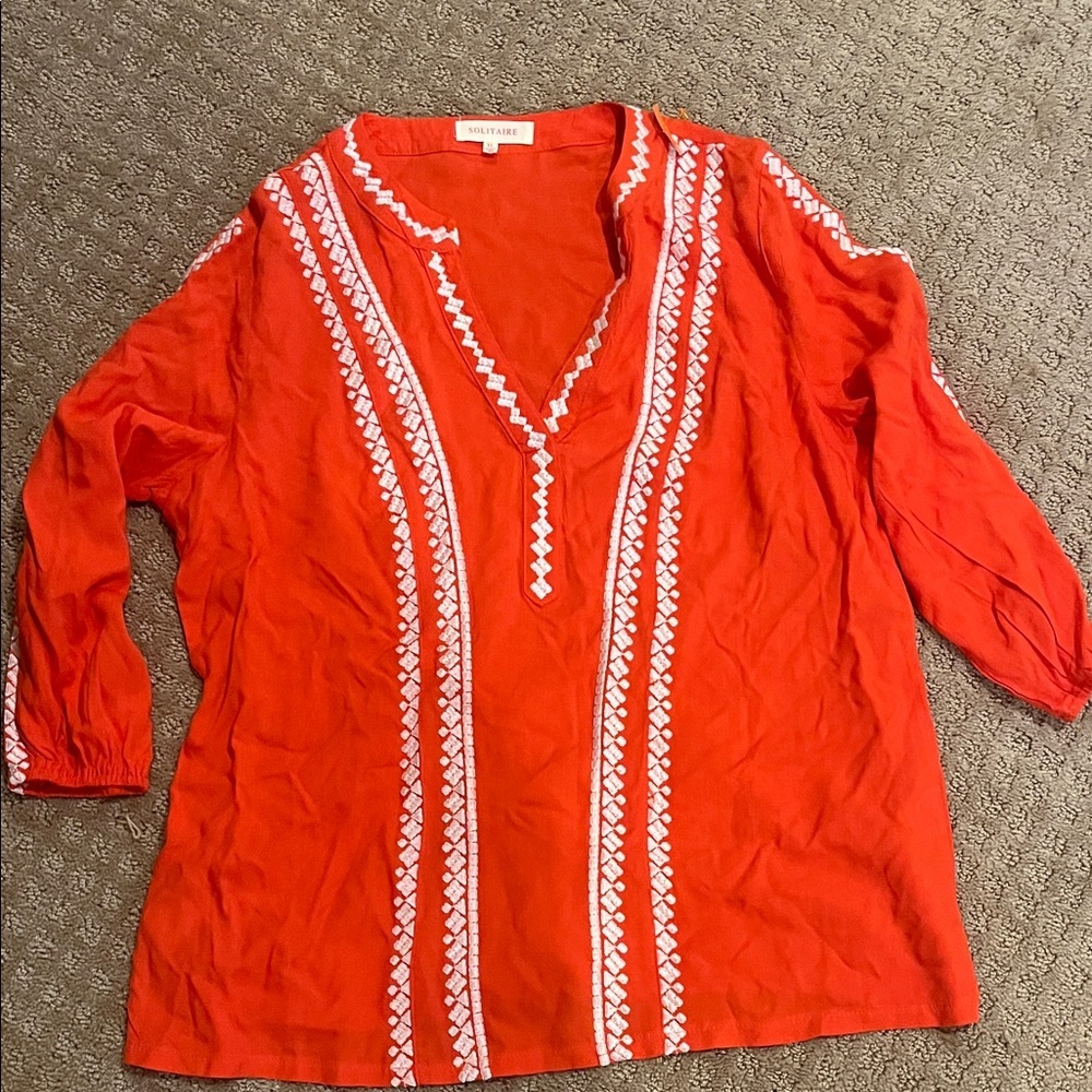 Solitaire XL Vibrant Red Embroidered Women's Top
